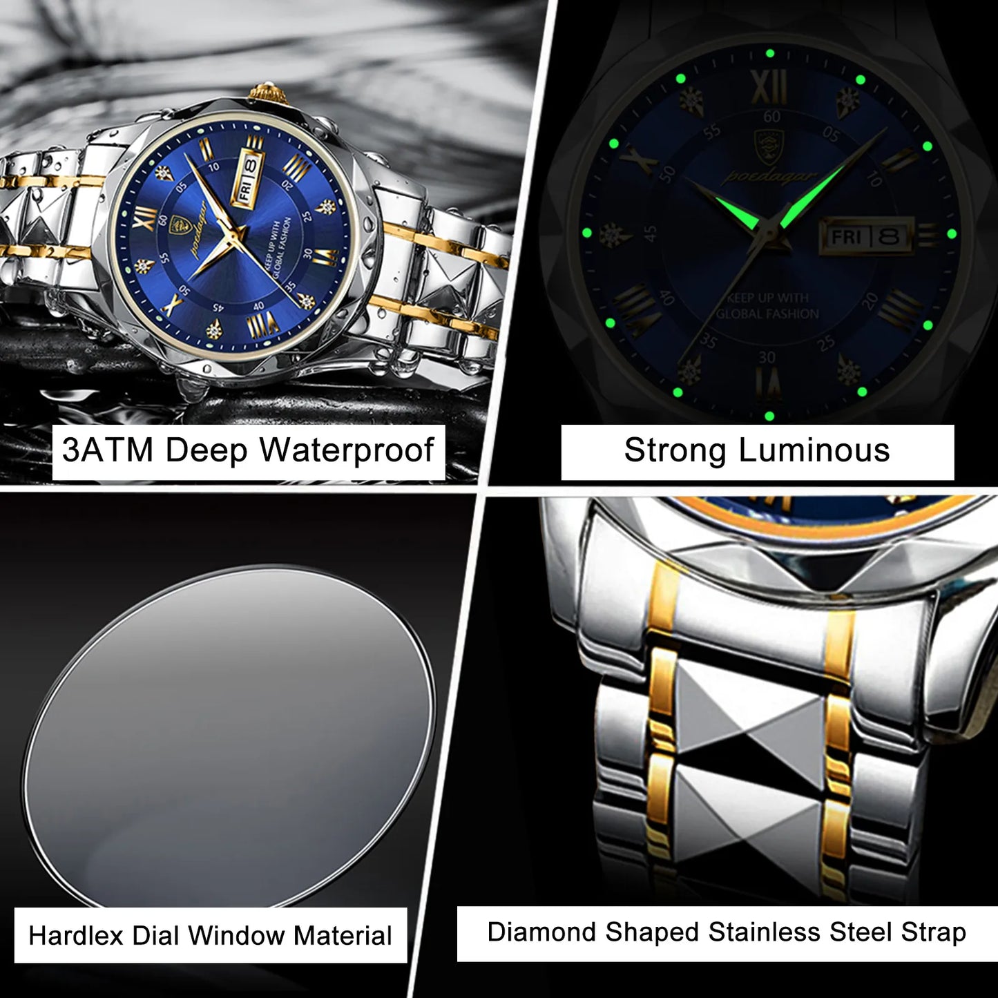 POEDAGAR Waterproof Men's Luxury Wristwatch