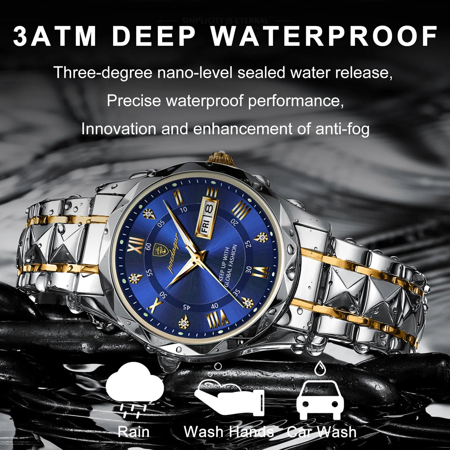 POEDAGAR Waterproof Men's Luxury Wristwatch